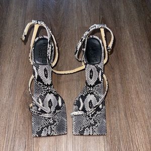 Snakeskin ankle strap sandals